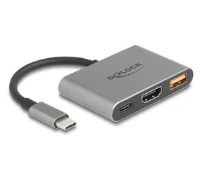 Delock USB-C (M) - HDMI (F) + USB-A šedá / Adaptér / DP Alt Mód / 4K / 30 Hz / USB PD 90 W