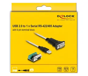 DeLock USB 2.0 Type-A černá / Adaptér RS-422/485 / 1× DB-9 / 1,8 m / FTDI FT232RL