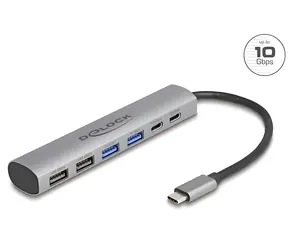 DeLock USB hub 6portový šedá / USB hub / 4× USB-A / 2× USB-C / USB 3.2 Gen 1
