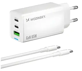 Wozinsky GaN 65W bílá / Nabíječka / USB-A + 2x USB-C / USB-C kabel 65W