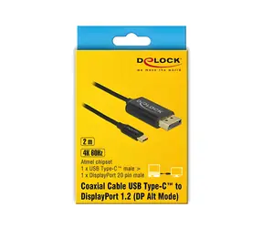 DeLock USB Type-C - DisplayPort 2m černá / Kabel / DP Alt Mód / 4K / 60 Hz / koaxiální