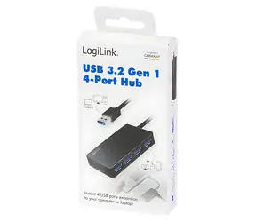 LogiLink černá / USB hub / 4 porty / USB 3.2 Gen 1 / LED indikace / 0,15 m kabel