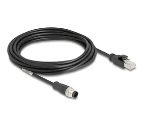 DeLock Síťový kabel M12 5m / 8 pin / kódování A / na zástrčku RJ45 / Cat5e S/FTP / PVC