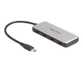 DeLock 64261 černošedá / USB hub / 4× USB-C / 10 Gbps / Power Delivery 100W