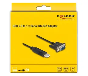 DeLock USB-A - RS-232 černá / Redukce / FTDI FT232R / 0,5 m
