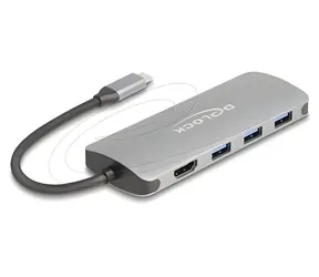 DeLock USB-C Hub 7-portový šedá / USB hub / USB 3.2 Gen 2 10 Gbps / 4K HDMI 60 Hz / USB PD 90 W