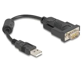 Delock USB 2.0 A - RS-232 DB9 černá / USB adaptér / 0,25 m / pozlacené kontakty / magneticky stíněný