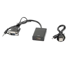 Lanberg AD-0021-BK černá / Adaptér / VGA (M) + MiniJack 3,5mm (M) na HDMI (F) / 0,2m / Full HD