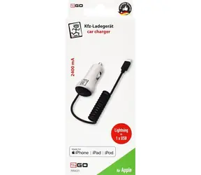 2GO bílá / Autonabíječka / 12W / Lightning + USB-A / MFI certifikace