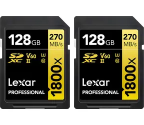Lexar Professional 1800x SDXC 128GB (2ks) / Paměťová karta / čtení: 270 MB/s / zápis: 180 MB/s / UHS-II U3 / Class 10
