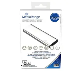 MediaRange 960GB stříbrná / Externí SSD / M.2 SATA III / TLC / USB-C / R:450MB/s / W:420MB/s