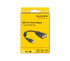 DeLock / Redukce / USB 2.0 Typ-A na RS-232 DB9 / FTDI FT232RL / 0,25 m