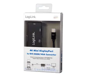 LogiLink / Adaptér Mini DisplayPort na HDMI + DVI + VGA / 4K 30 Hz / 0,15 m