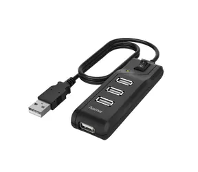 Hama USB 2.0 Hub s vypínačem černá / USB hub / 4× USB-A / napájení přes USB / kabel 1,8 m
