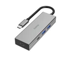 Hama USB-C hub šedá / 4 porty / 2x USB-A + 2x USB-C / USB 3.2 Gen1 / 5 Gb/s