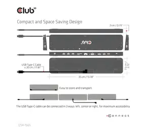 Club3D CSV-1565 černá / Dokovací stanice USB-C 14v1 / HDMI / DP / VGA / 3x USB-A / 2x USB-C / RJ-45 / SD / MicroSD