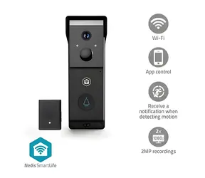 Nedis WIFICDP31BK / Chytrý dveřní videotelefon / Wi-Fi / SmartLife / 2x Full HD 1080p / Baterie / IP54