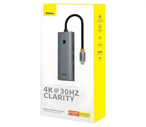 Baseus UltraJoy 5-Port / Hub USB-C / HDMI 4K@30Hz / 3× USB 3.0 / PD / šedý