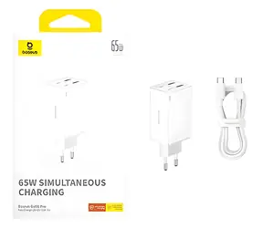 Baseus GaN6 Pro bílá / Rychlonabíječka do sítě / 2x USB-C / 2x USB-A / 65W