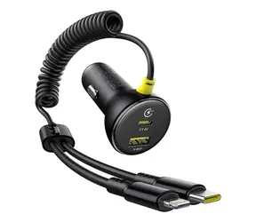 Baseus Circular černá / Autonabíječka / USB-A + USB-C / 60W / kabel Lightning + USB-C 1,4 m