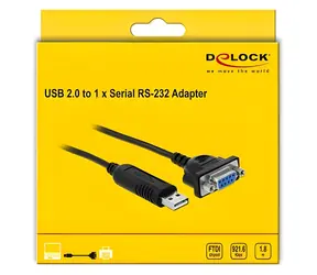 DeLock USB 2.0 na RS-232 černá / Adaptér / USB Typ-A / RS-232 / 1,8 m / pozlacené kontakty