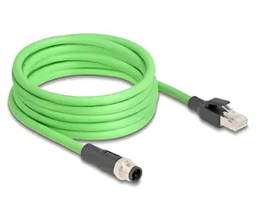 DeLock M12 4pin D-kód (M) - RJ45 (M) / Průmyslový ethernetový kabel / 5 m / PUR(TPU) / -25–80 °C