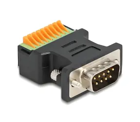 DeLock D-Sub 9 pin (M) - Terminal Block 9 pin (F) černá / Adaptér / tlačítkový / bez nářadí