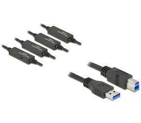 DeLock USB 3.2 Gen 1 USB-A na USB-B černá / Kabel / 20 m / 5 Gbit/s / aktivní