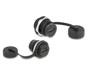 Delock HDMI-A samice-samice IP67 / Adaptér do panelu / s krytkou / prachu a vodě odolný / černá
