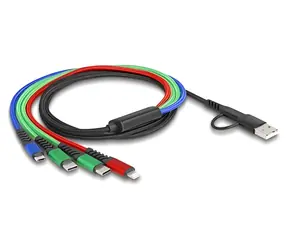DeLock 4v1 barevný / Napájecí kabel / USB-A & USB-C / Micro-USB & USB-C & Lightning / 1,2 m / 3 A