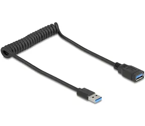 Delock USB-A (M) - USB-A (F) 0,6 m černá / Prodlužovací kabel / Spirálový / USB 5 Gbps