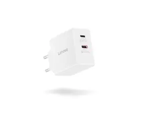 Lenovo Dual USB-C 65W GaN bílá / Napájecí adaptér / 2× USB-C / 1,5 m kabel
