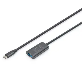 Digitus USB-C - USB-A černá / Prodlužovací kabel / Aktivní / USB 3.2 Gen1 5 Gbps / 5 m