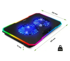 EVOLVEO CoolPro černá / Chladící podložka pro notebook do 17" / 2× 125 mm ventilátor / RGB podsvícení