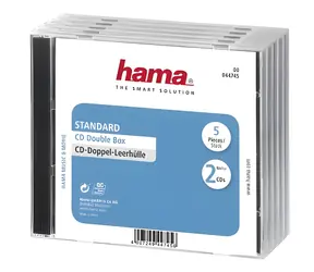 Hama CD Standard Double Box průhledná-černá / Obal na CD/DVD / na 2 disky / 5 ks