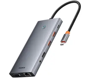 Baseus PortalJoy 13v1 šedá / Dokovací stanice / 2x HDMI / DisplayPort / VGA / USB-A 3.1 / USB-C PD / RJ45