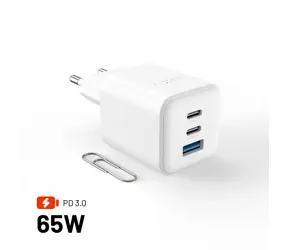 FIXED Mini GaN s 2xUSB-C a USB výstupem podpora PD 65W bílá