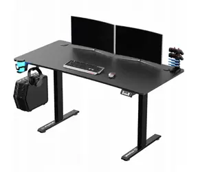 ULTRADESK LEVEL V2 černá / Herní elektricky nastavitelný stůl / 140 x 68 x 72-117 cm / držák sluchátek&nápojů