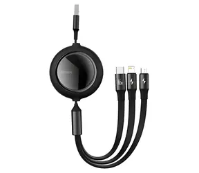 Baseus Bright Mirror černá / Kabel 3v1 / USB-A - Micro-USB, USB-C, Lightning / 66 W / 1,2 m
