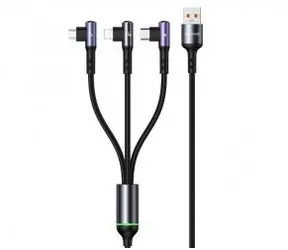 Baseus 3v1 66W / Nabíjecí a datový kabel / Lightning / USB-C / MicroUSB / pravoúhlý