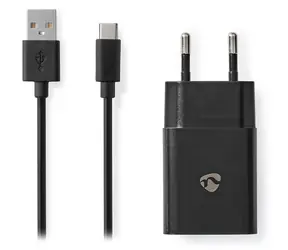 Nedis 12W černá / Síťová nabíječka / USB-C, USB-A / 2.4 A / kabel USB-A/USB-C 1m