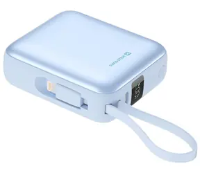 SWISSTEN Space 10000mAh modrá / Powerbanka s integrovanými kabely / USB-C + Lightning