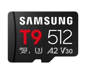 Samsung T9 černá / Paměťová karta microSDXC / 512 GB + SD adaptér / UHS-I U3 / Class 10, V30, A2 / čtení: 200 MB/s