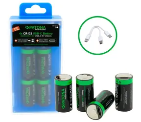 Patona CR123A 4 ks / Nabíjecí baterie / Li-Ion / 800 mAh / 3,0 V / USB-C