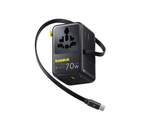Baseus EnerCore CG11 černá / Nabíjecí stanice / 2x AC / 2x USB / 70W / zasouvací zástrčka