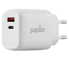 Jupio Dual USB GaN Charger / Nabíjecí adaptér / GaN / USB-A + USB-C / 30W / s průchozí zásuvkou