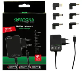Patona / Napájecí adaptér k notebooku / 18,5–20 V / 65 W / USB-C / Power Delivery / 6 konektorů / UNI