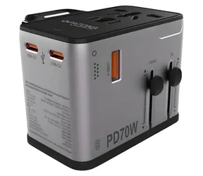 PATONA Cestovní adaptér 70W / 3x USB-C / 1x USB-A / Power Delivery / zástrčky EU/UK/US