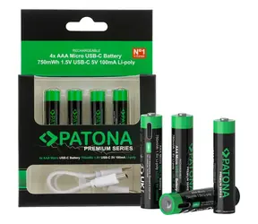 PATONA AAA/LR03 / Nabíjecí baterie / Li-Pol / 500 mAh / 1,5V / USB-C / 4 ks