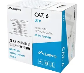 Lanberg UTP kabel drát šedý / Cat6 / CCA / 305 m